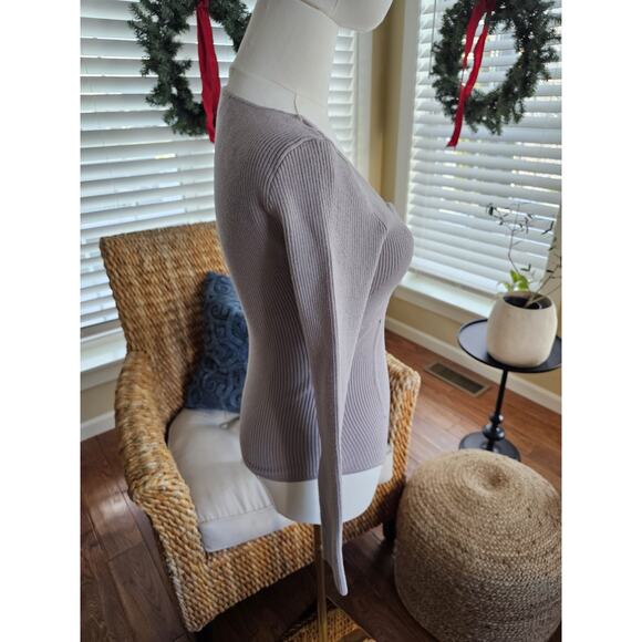 Abercrombie & Fitch A&F Sweetheart Neck Corset Bodysuit Sweater Light Grey Sz M - Picture 5 of 10